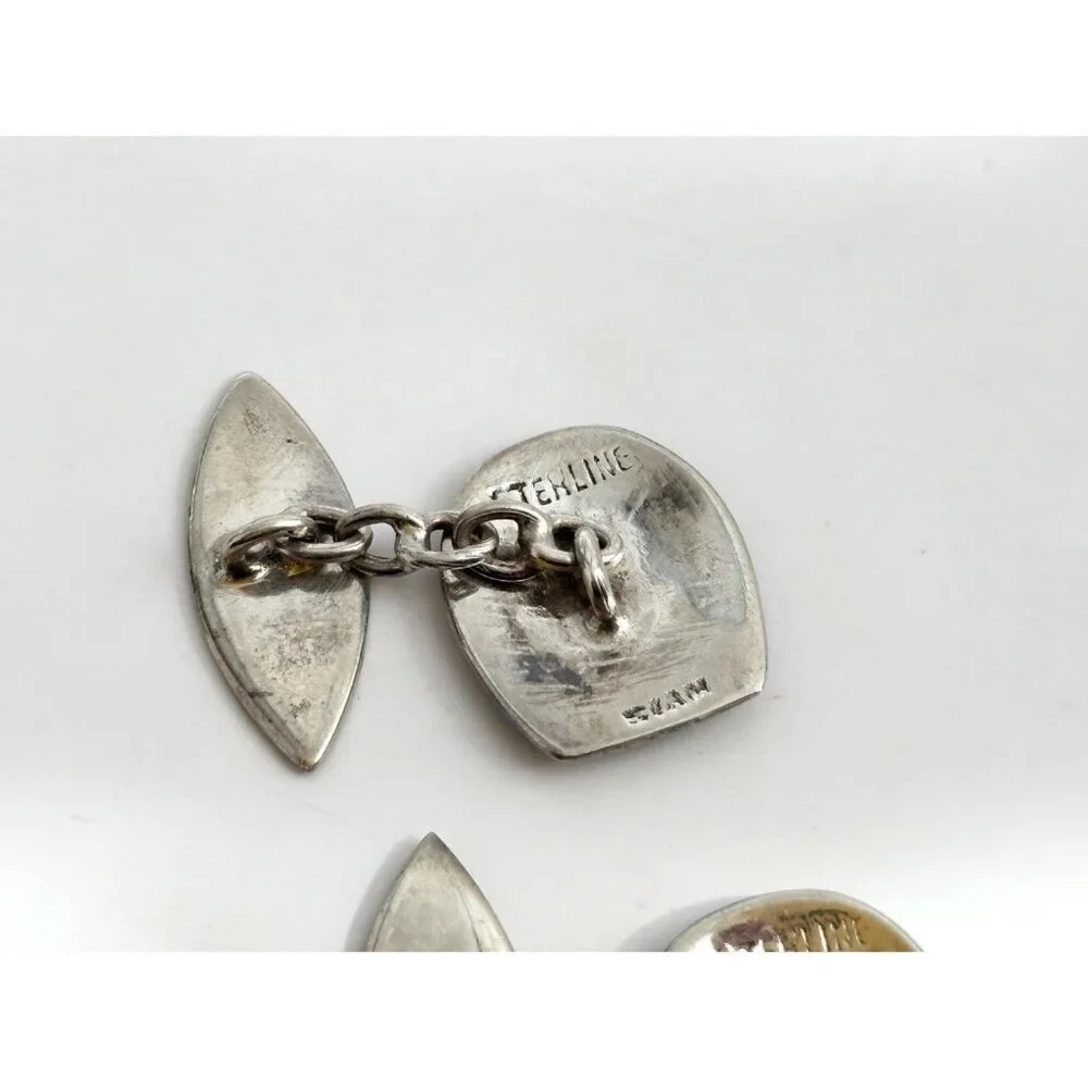 Siam Sterling Cufflink Black Horseshoe Nielloware Vintage Thai Made 925 Earrings